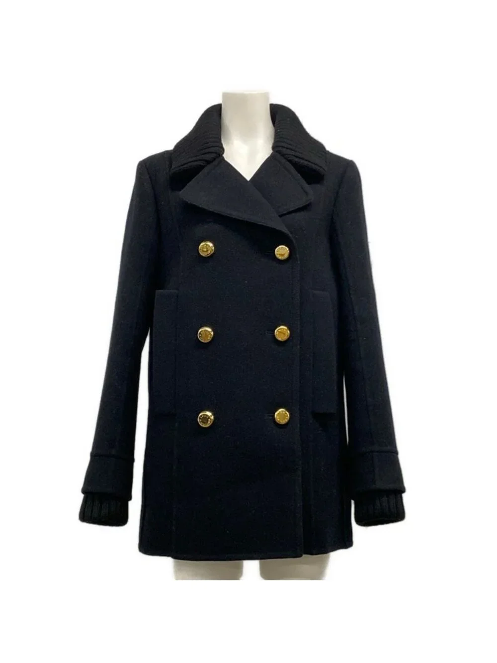 Louis Vuitton Coat 36 S Black Long Sleeve Winter Wool